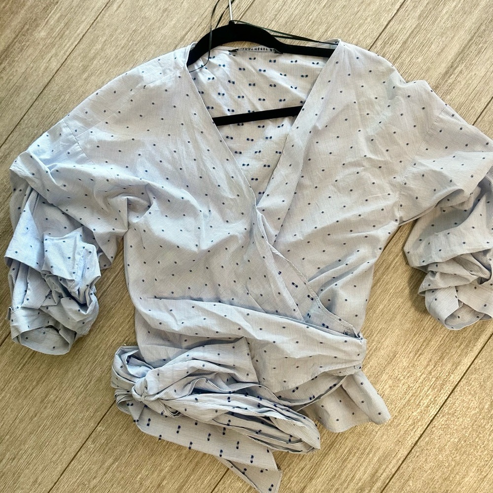Light Blue Wrap Top​
